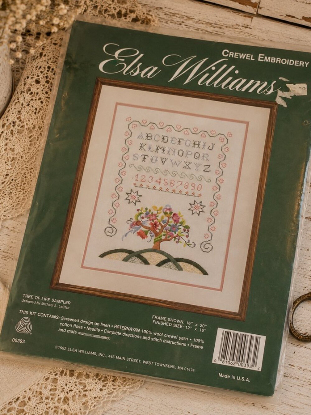 Vintage 1992 Elsa Williams Tree of Life Sampler Crewel Embroidery Kit #00393